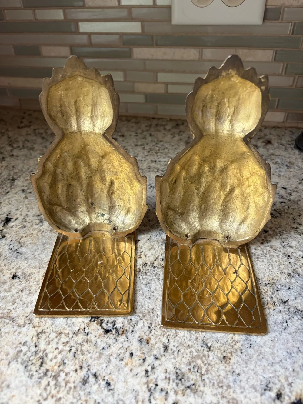 Vintage Solid Brass Pineapple Bookends - Decorative Pair